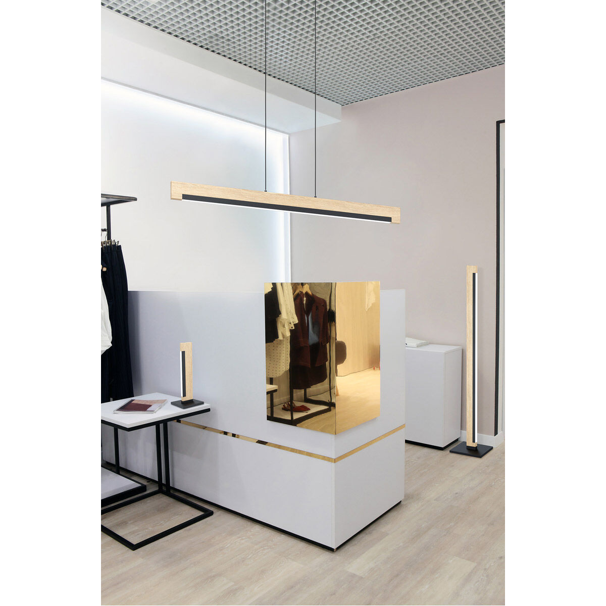 Camacho LED 43.25 inch Black and Natural Linear Pendant Ceiling Light