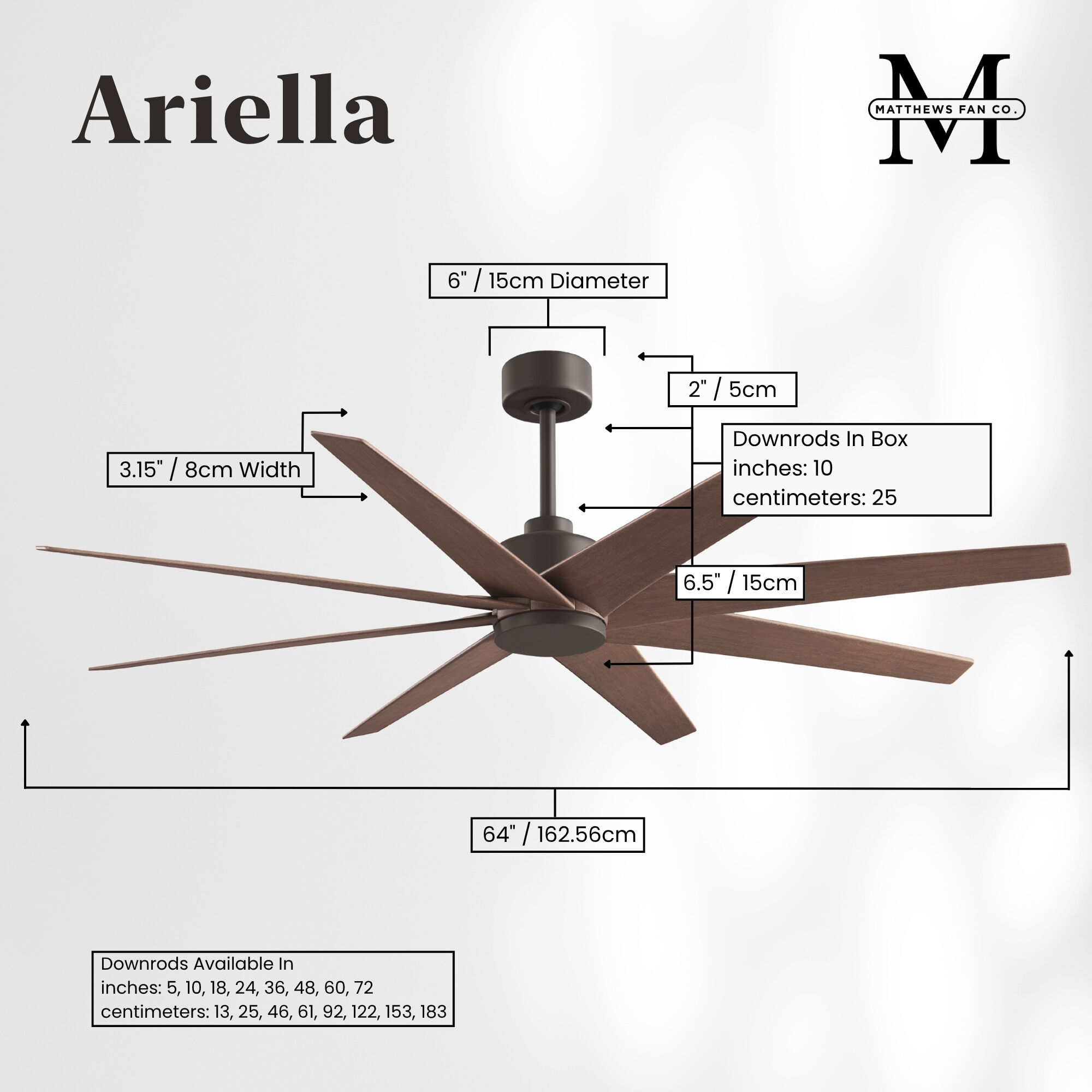 Atlas Ariella 64 inch Textured Bronze with Walnut Tone Blades Ceiling Fan