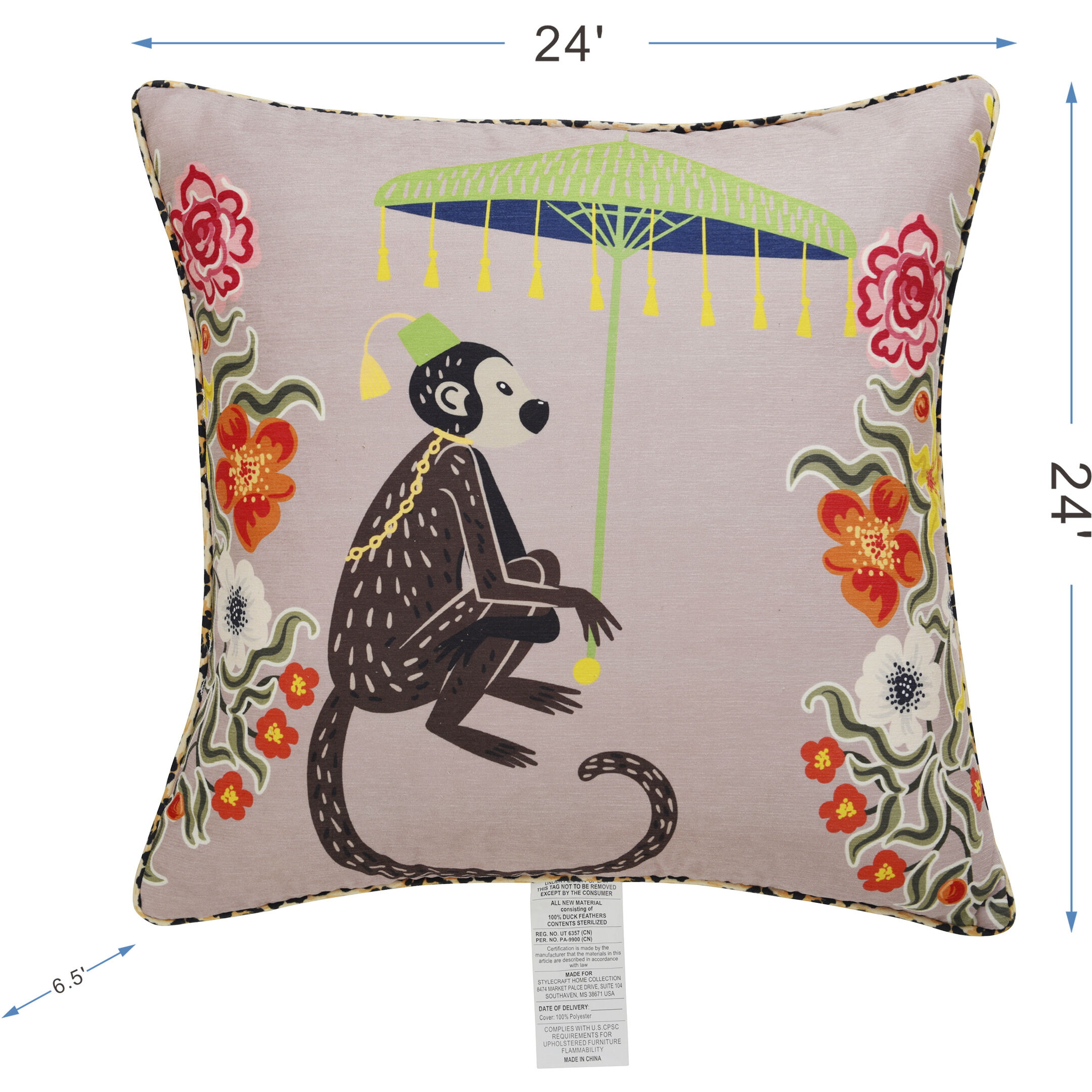 Maharaja Monkey 24 X 6 inch Blush Pillow