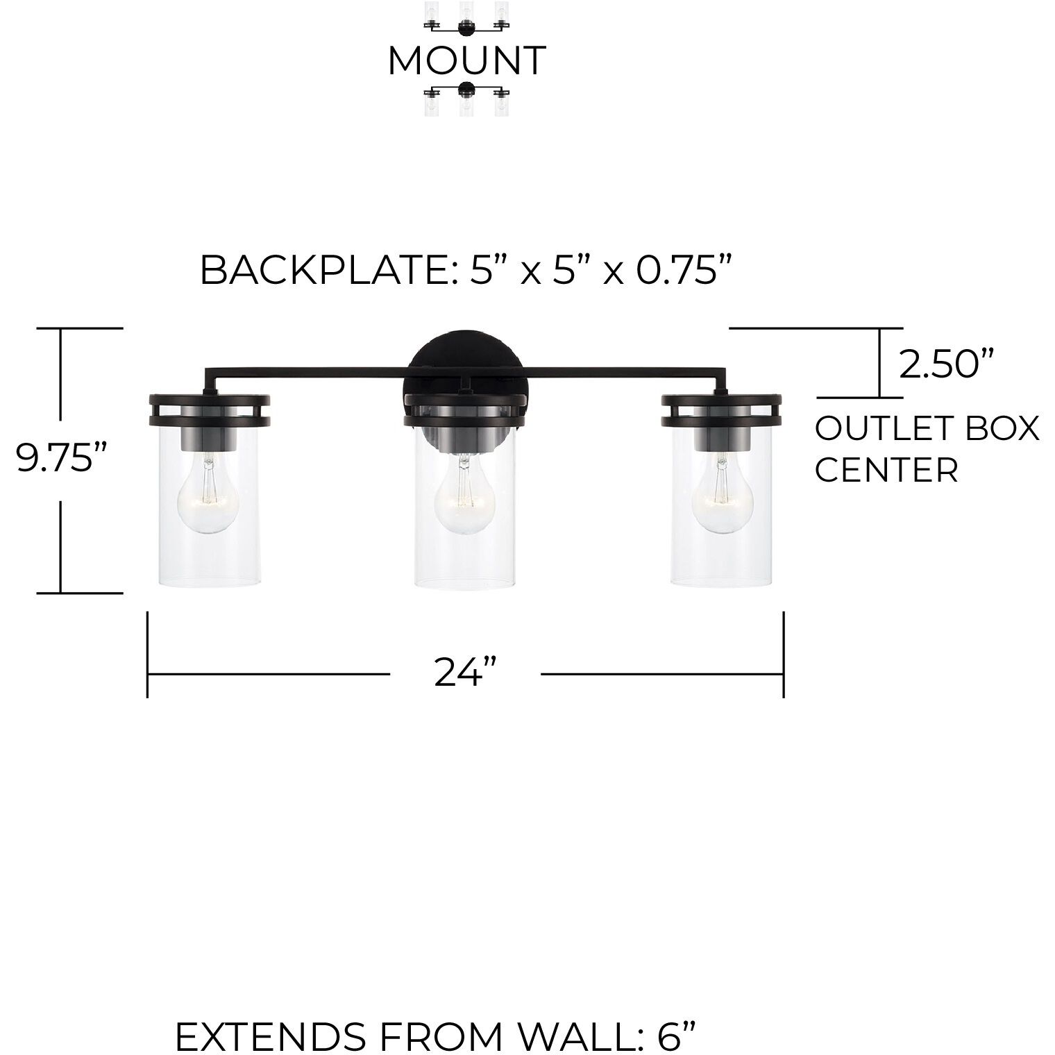 Fuller 3 Light 24 inch Matte Black Vanity Light Wall Light