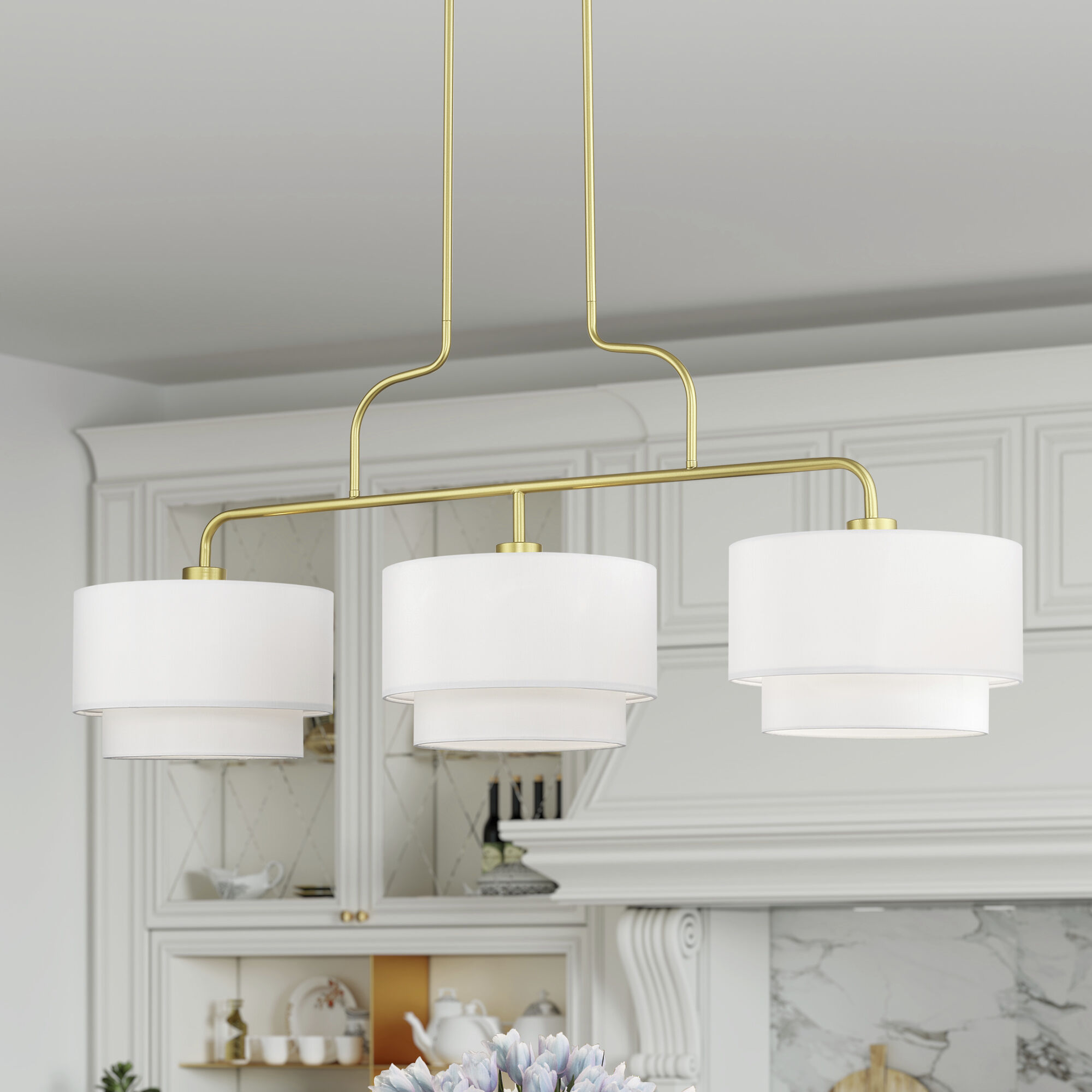 Manorwood 3 Light 49 inch Soft Gold Linear Chandelier Ceiling Light