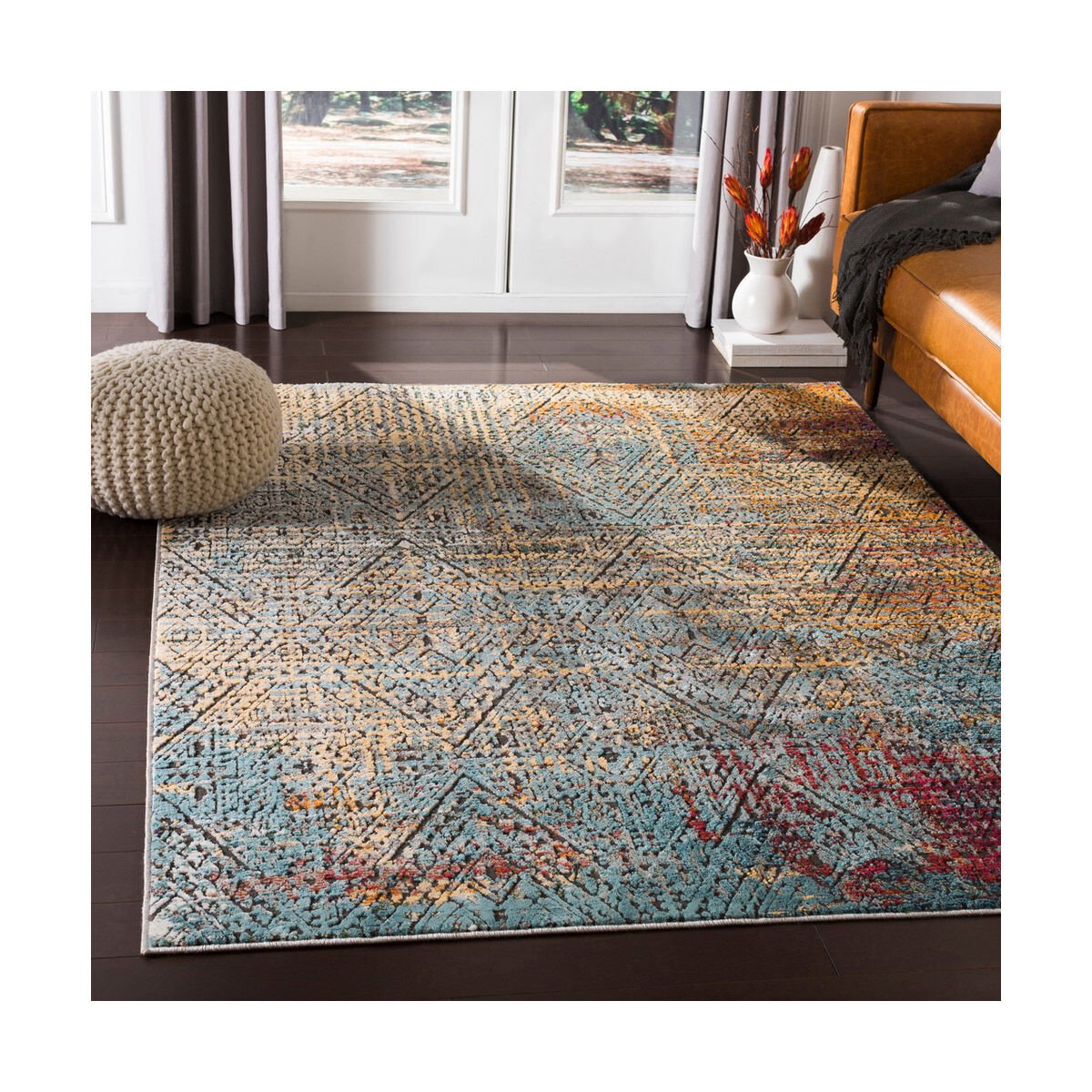 Herati 35 X 24 inch Aqua/Butter/Bright Blue/Dark Green/Bright Orange Rugs, Rectangle