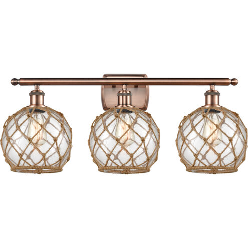 Ballston Farmhouse Rope LED 26 inch Antique Copper Bath Vanity Light Wall Light in Clear Glass with Brown Rope, Ballston