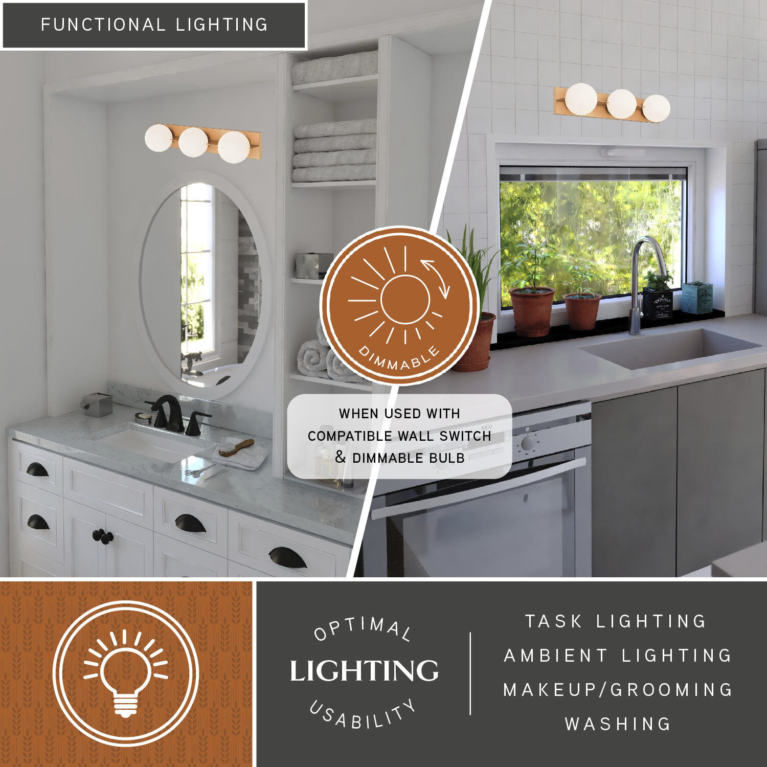 Parkview LED 24 inch Satin Brass Bathroom Light Wall Light