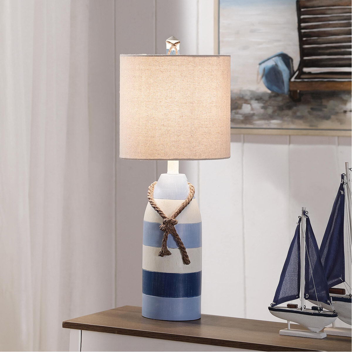 Signature 24.5 inch 100.00 watt Blue Stripe Table Lamp Portable Light