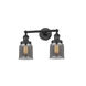 Franklin Restoration Small Bell 2 Light 16 inch Matte Black Bath Vanity Light Wall Light in Plated Smoke Glass, Franklin Restoration