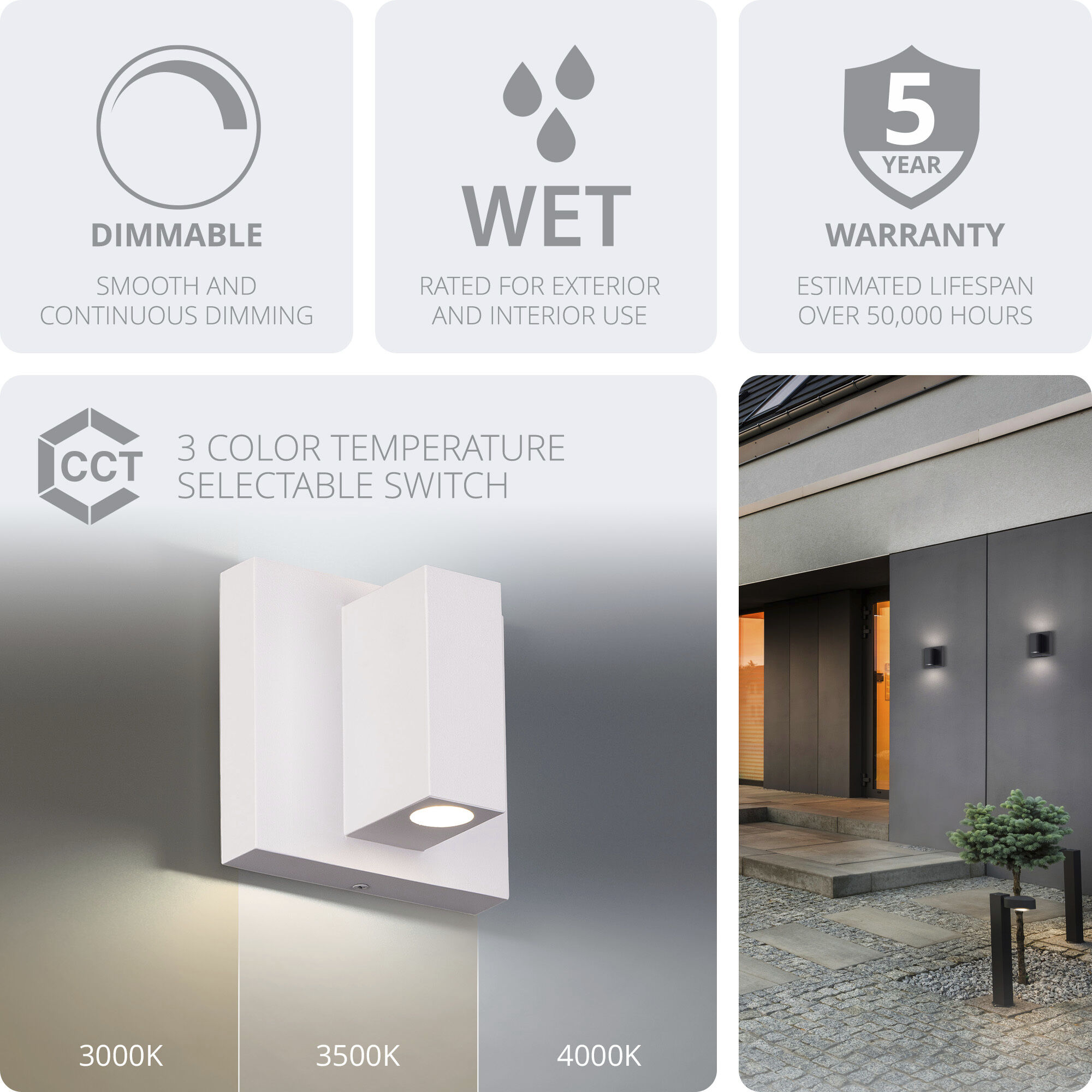 Vue LED 4 inch White Outdoor Wall Lighting, WAC Limited