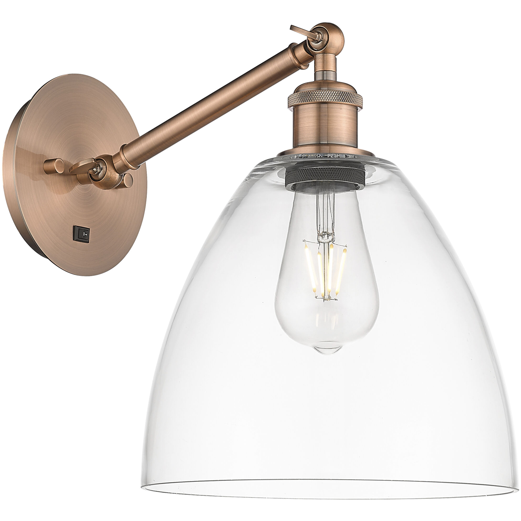 Ballston Bristol Armed Sconce Wall Light in Antique Copper, Clear Glass