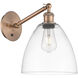 Ballston Bristol Armed Sconce Wall Light in Antique Copper, Clear Glass