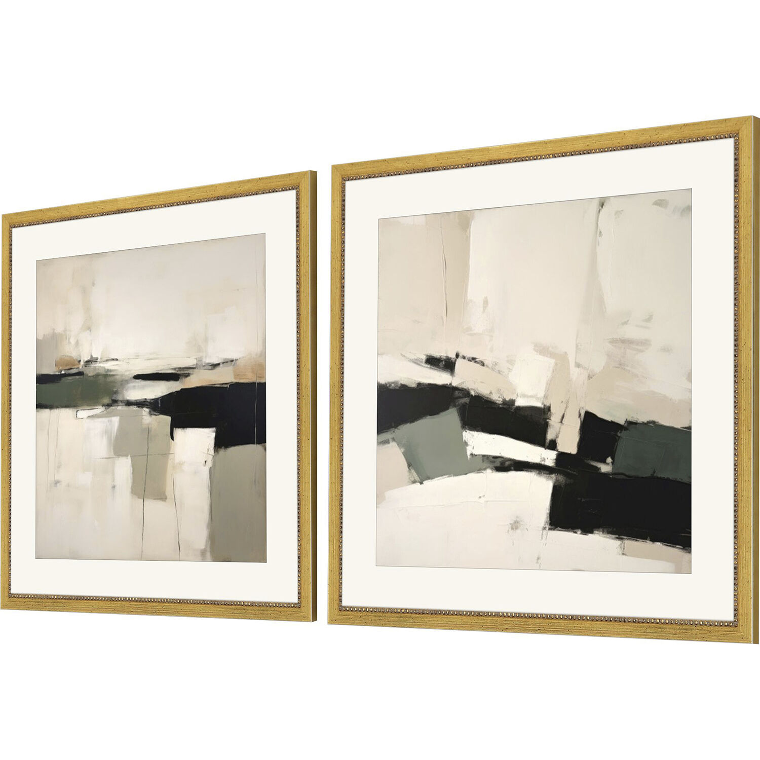 Lovely Landscape Beige and Black and Brown and Green Framed Art