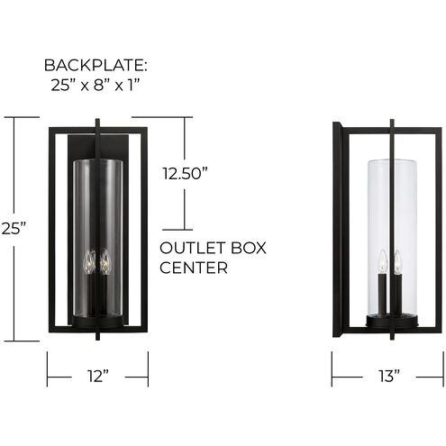 Kent 3 Light 25 inch Black Outdoor Wall Lantern