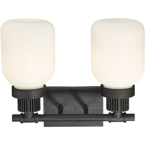 Somers 2 Light 14.75 inch Weathered Zinc Bath Vanity Light Wall Light in Matte White Glass