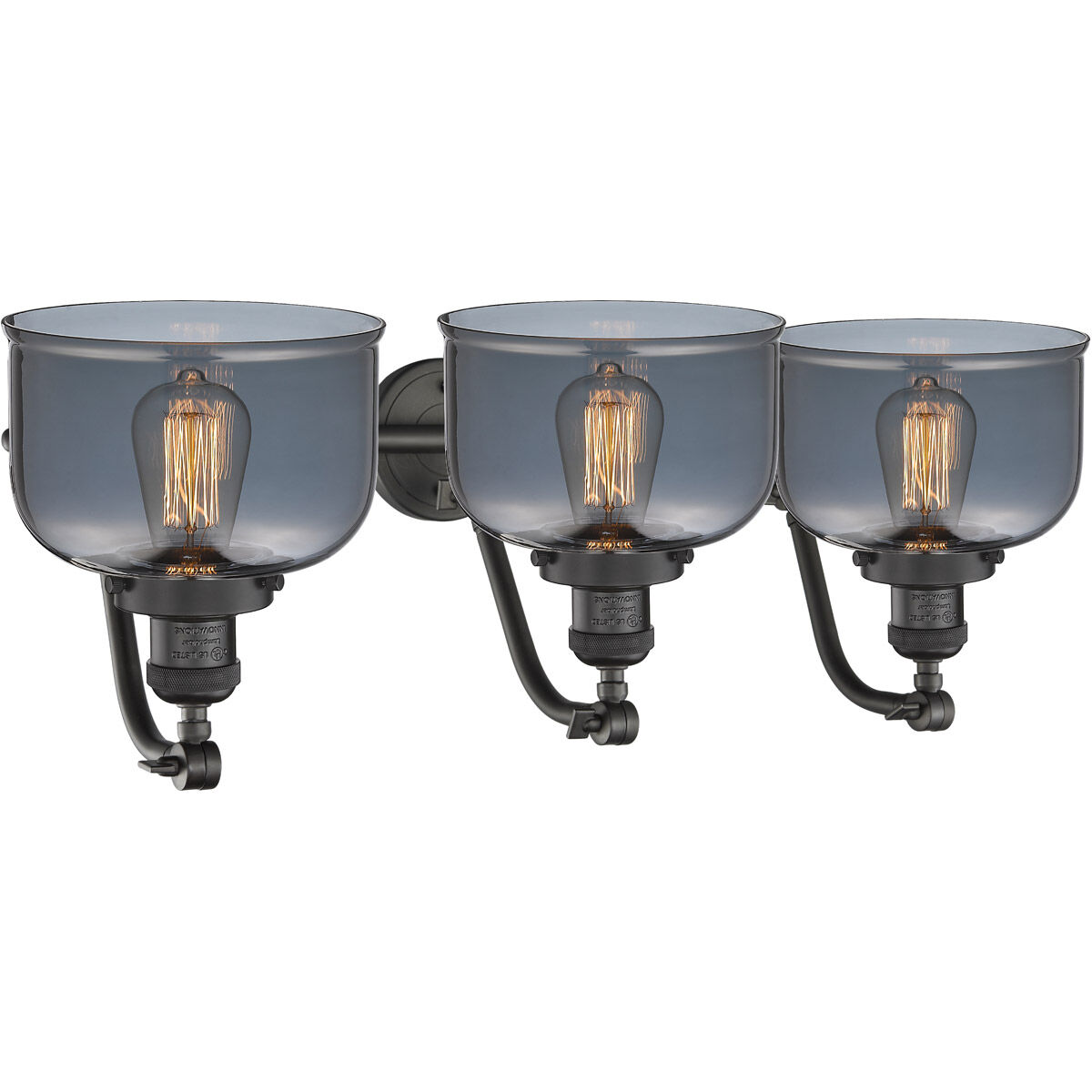 Franklin Restoration Large Bell 3 Light 28 inch Oil Rubbed Bronze Bath Vanity Light Wall Light in Plated Smoke Glass, Franklin Restoration