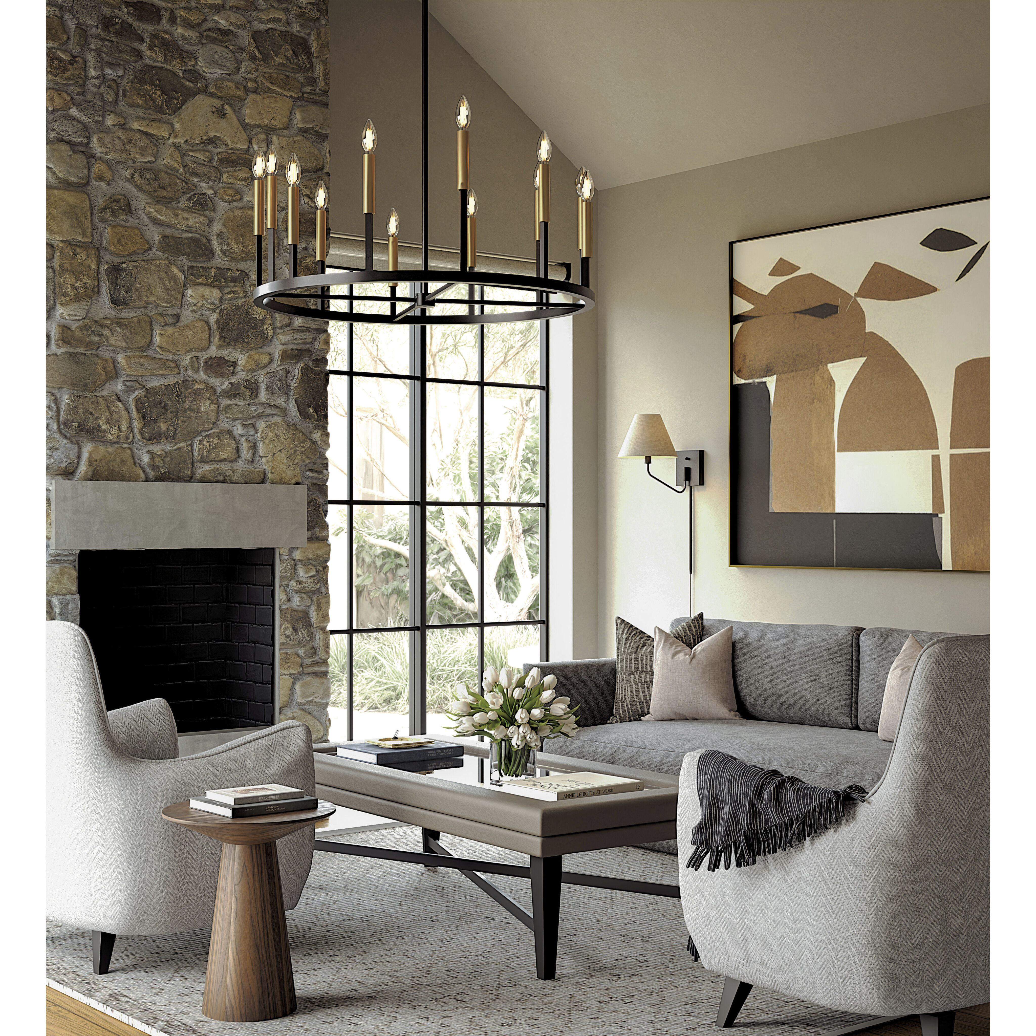 Davis 12 Light 36 inch Espresso and Brass Chandelier Ceiling Light