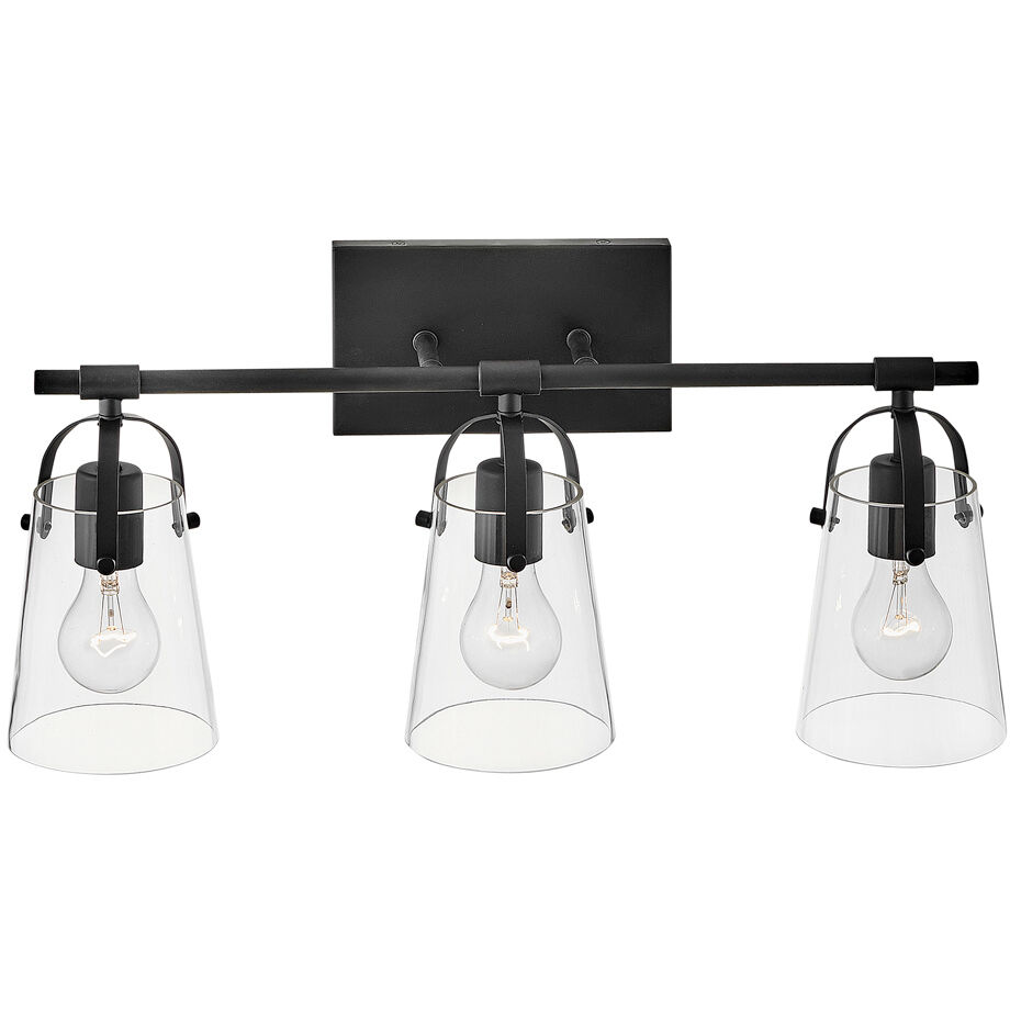 Foster 3 Light 22.75 inch Black Vanity Light Wall Light in Clear