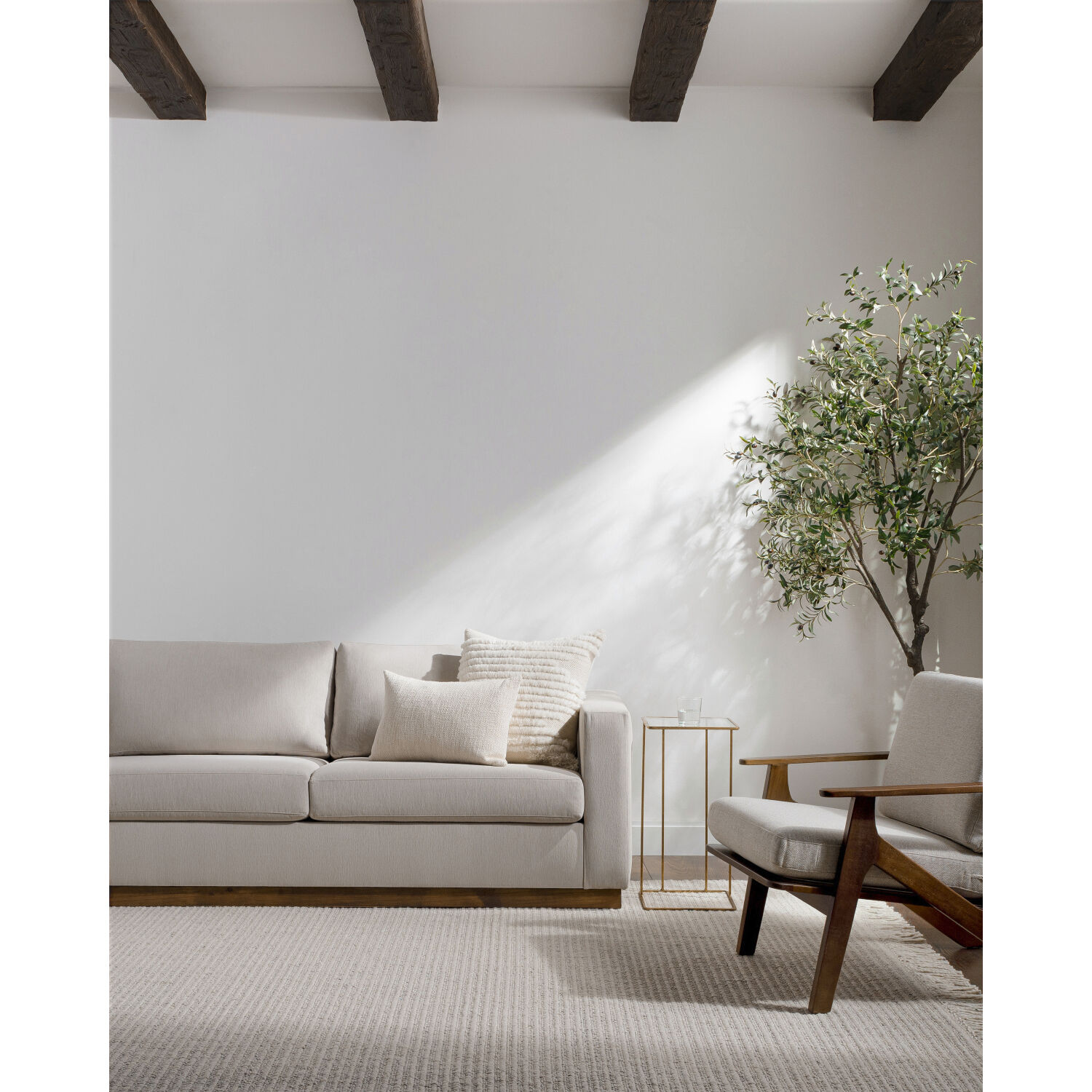 Amherst Ivory / Brown Sofa