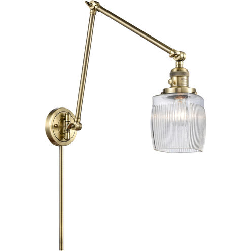 Colton 30 inch 3.50 watt Antique Brass Swing Arm Wall Light, Franklin Restoration