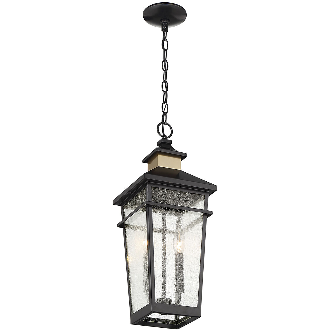 Kingsley 2 Light 8.5 inch Black with Warm Brass Accents Outdoor Hanging Lantern
