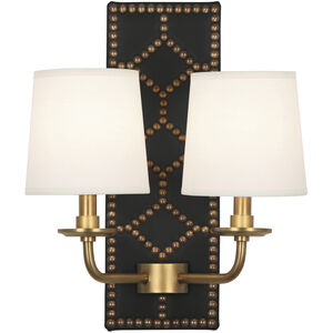 Williamsburg Lightfoot 2 Light 14 inch Blacksmith Black Leather with Aged Brass Wall Sconce Wall Light