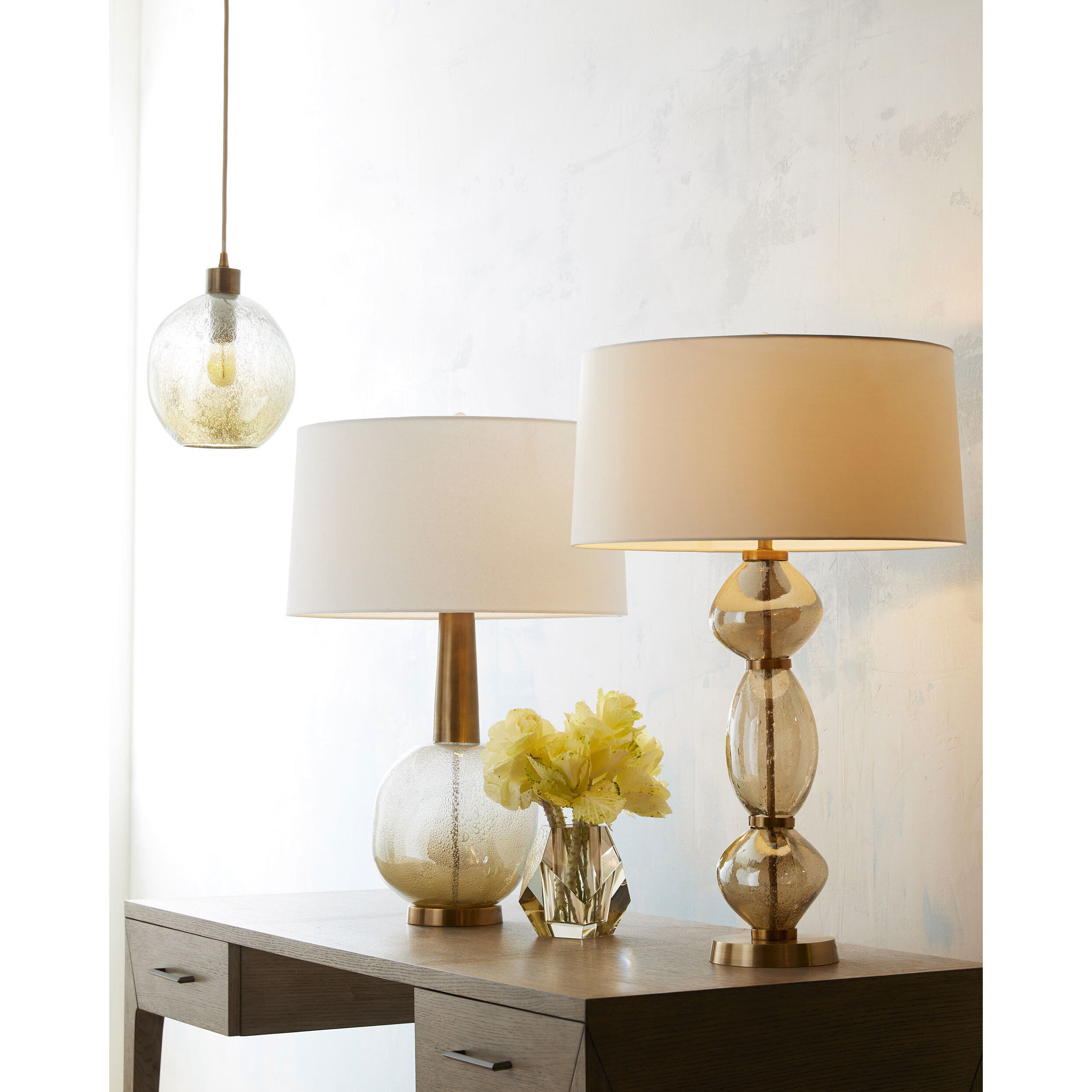 Dreena 32 inch 150.00 watt Smoke Luster and Antique Brass Table Lamp Portable Light