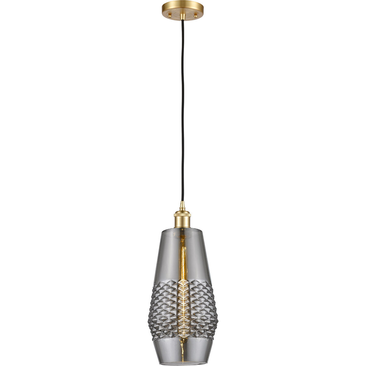 Ballston Windham LED 7 inch Satin Gold Mini Pendant Ceiling Light in Plated Smoke Glass