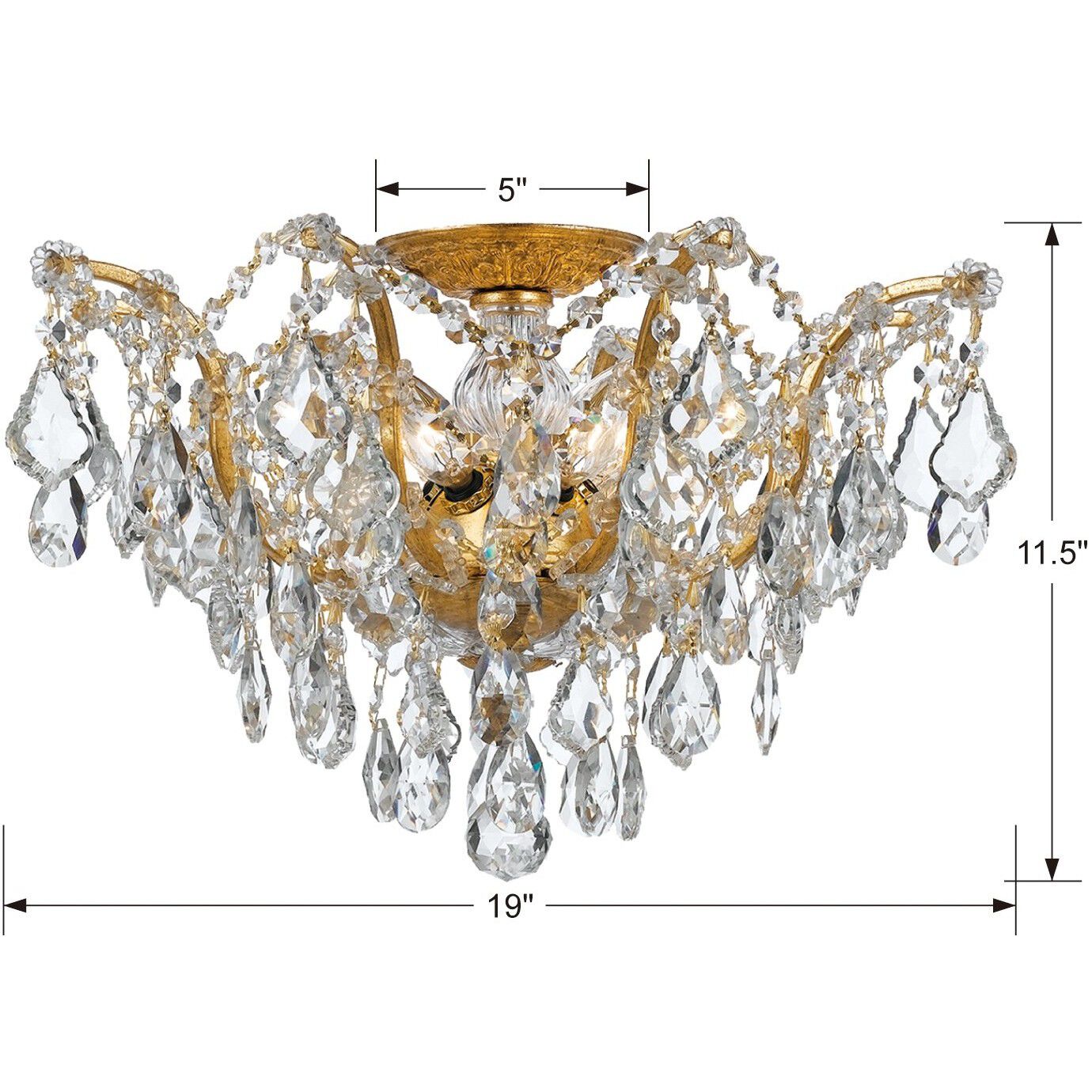 Filmore 5 Light 19 inch Antique Gold Semi Flush Ceiling Light in Clear Hand Cut