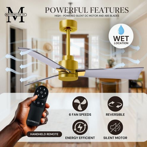 Atlas Alessandra 56 inch Brushed Brass with Brushed Nickel Blades Indoor/Outdoor Ceiling Fan