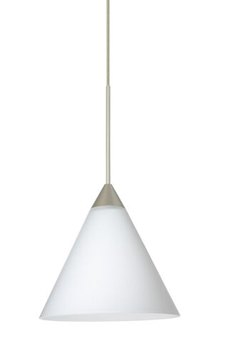 Kani 1 Light Satin Nickel Pendant Ceiling Light in Opal Matte Glass, Halogen