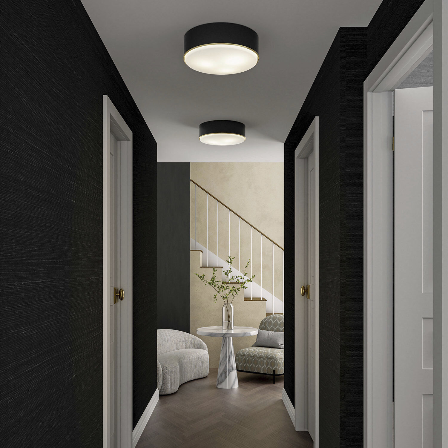 Carlton 3 Light 15.5 inch Matte Brass and Black Flush Mount Ceiling Light
