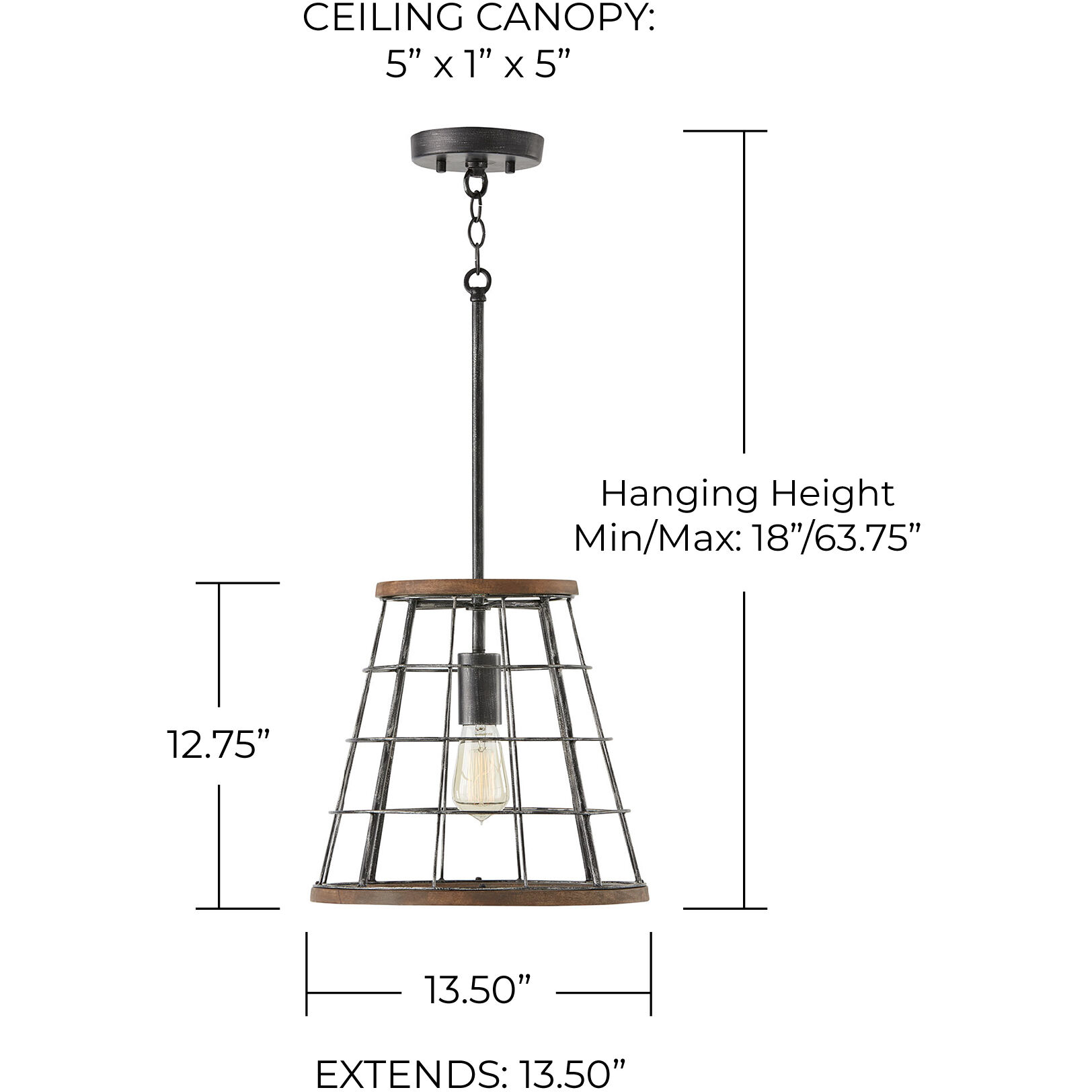 Elijah 1 Light 13.5 inch Zinc and Wood Pendant Ceiling Light