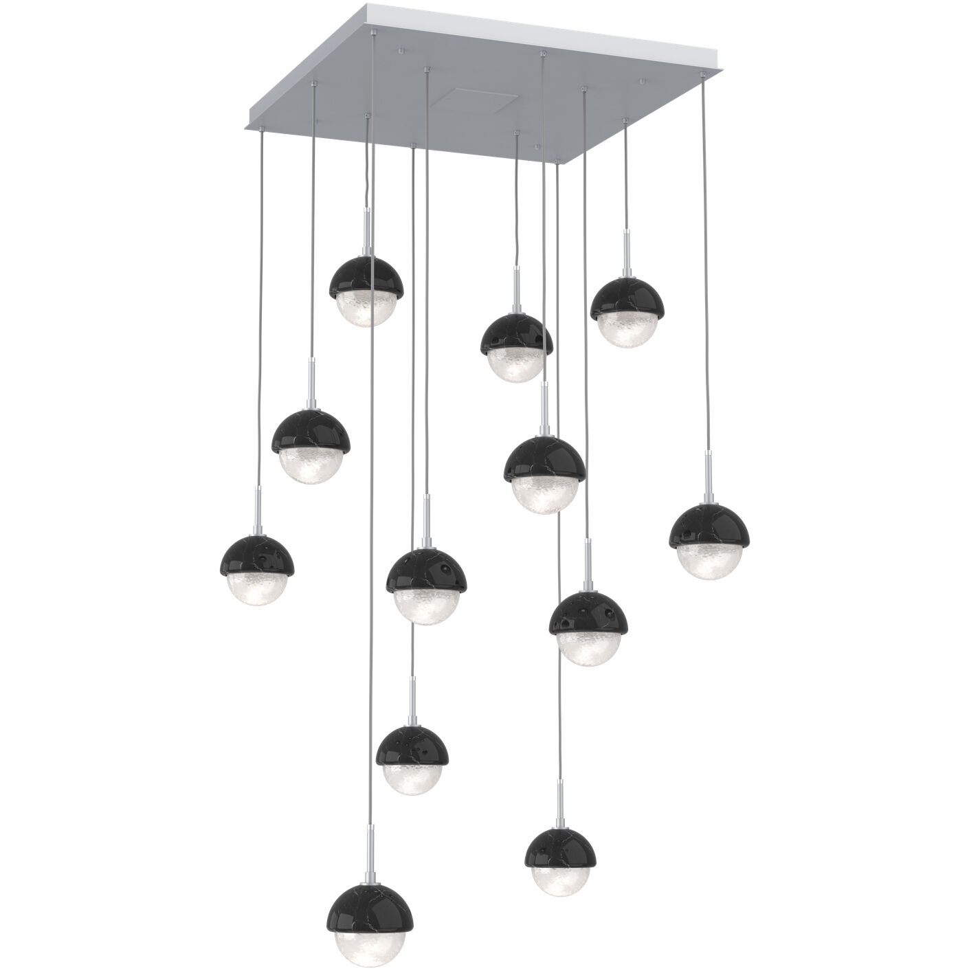 Cabochon LED Classic Silver with Black Marble Pendant Chandelier Ceiling Light in 3000K LED, Opal White