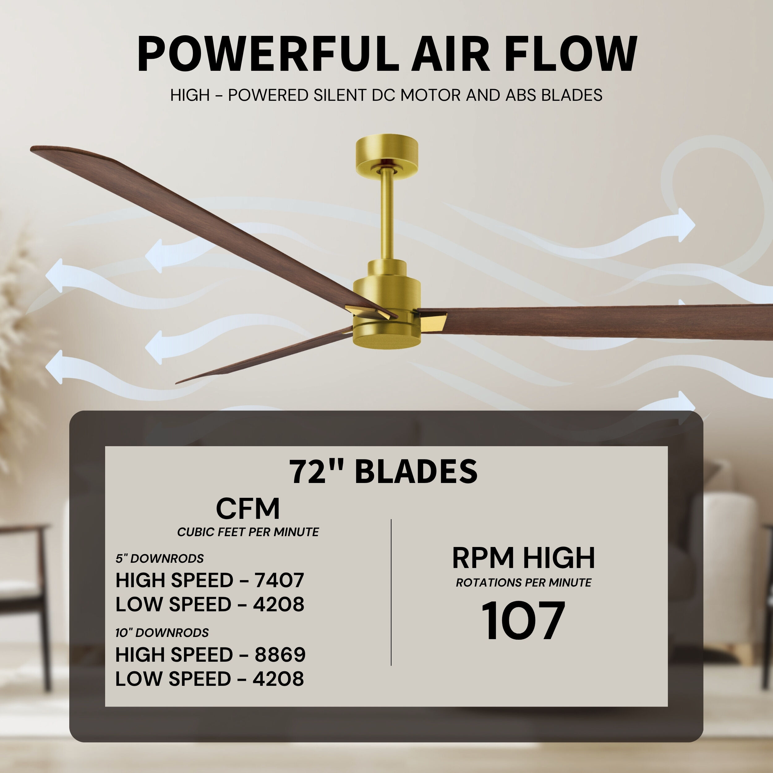 Atlas Alessandra 72 inch Brushed Brass with Walnut Tone Blades Ceiling Fan