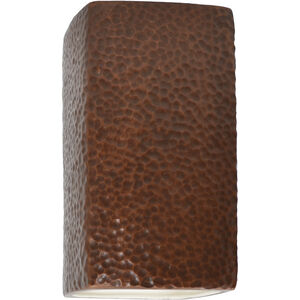 Ambiance Rectangle LED 9.5 inch Hammered Copper Outdoor Wall Sconce, Small