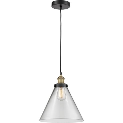 Cone 1 Light 12 inch Black Antique Brass Mini Pendant Ceiling Light in Clear Glass