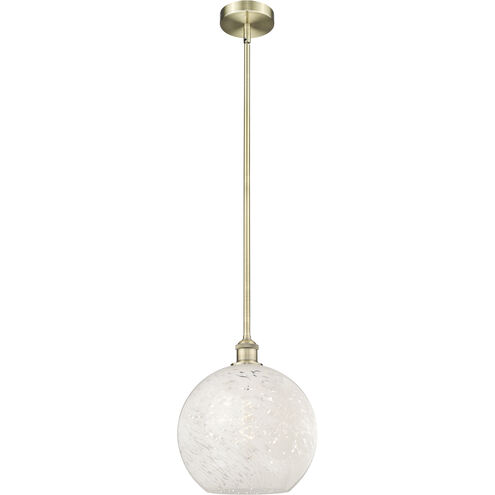 Edison White Mouchette 1 Light 12 inch Antique Brass Stem Hung Pendant Ceiling Light