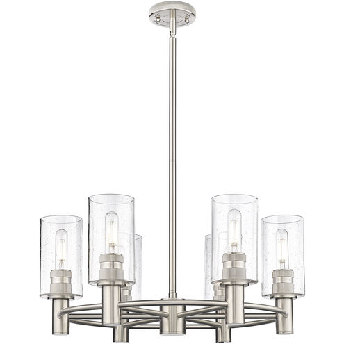 Crown Point 6 Light 24 inch Satin Nickel Chandelier Ceiling Light in Seedy Glass