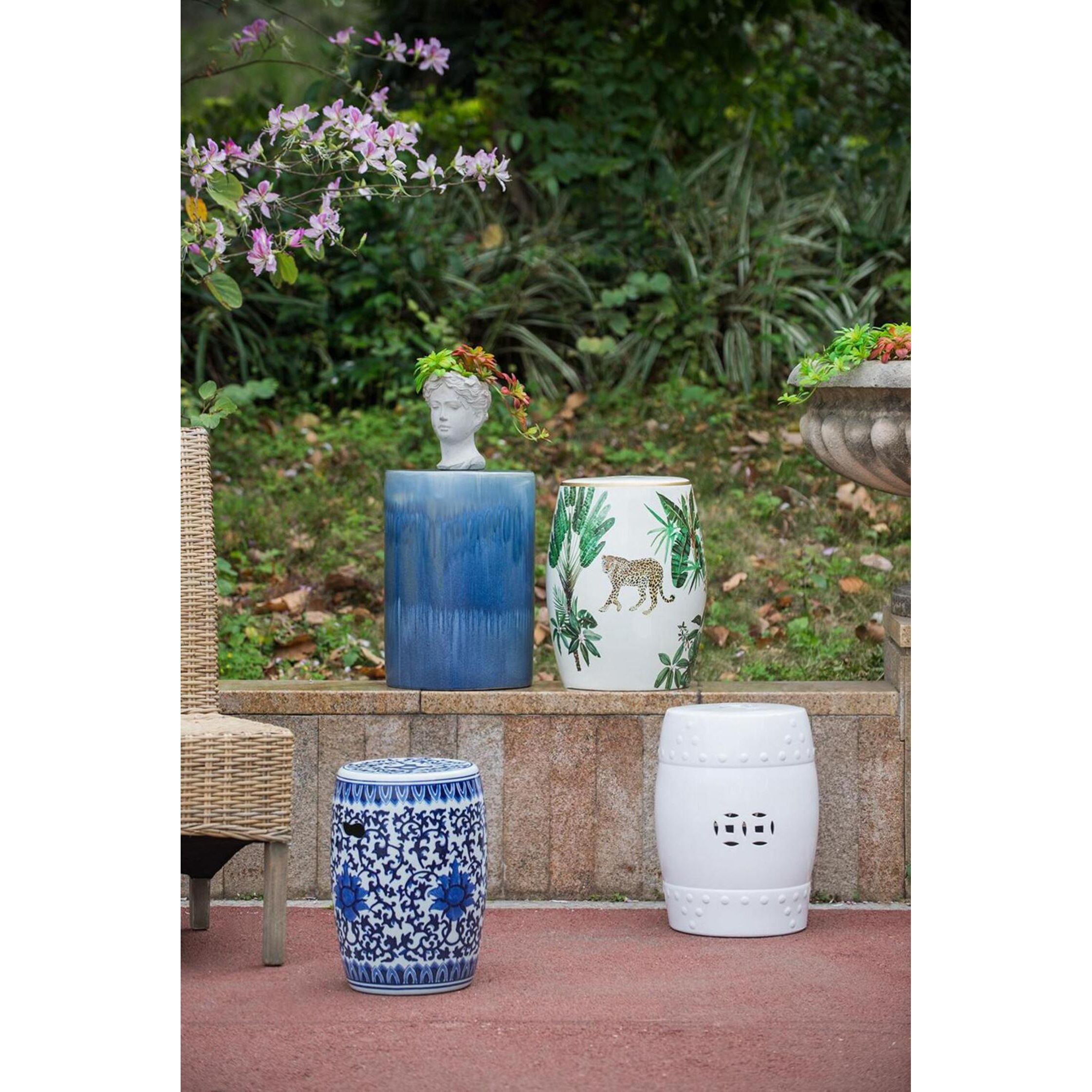 Garden 15.9 inch Blue and White Stool