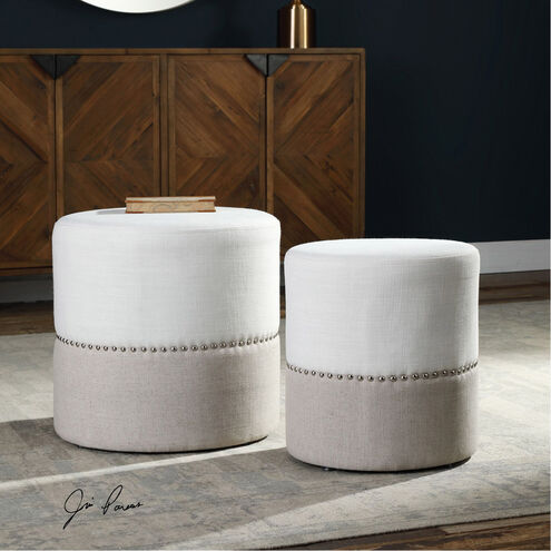 Tilda 19 inch Oatmeal and Creamy White with Polished Nickel Ottomans, Set of 2