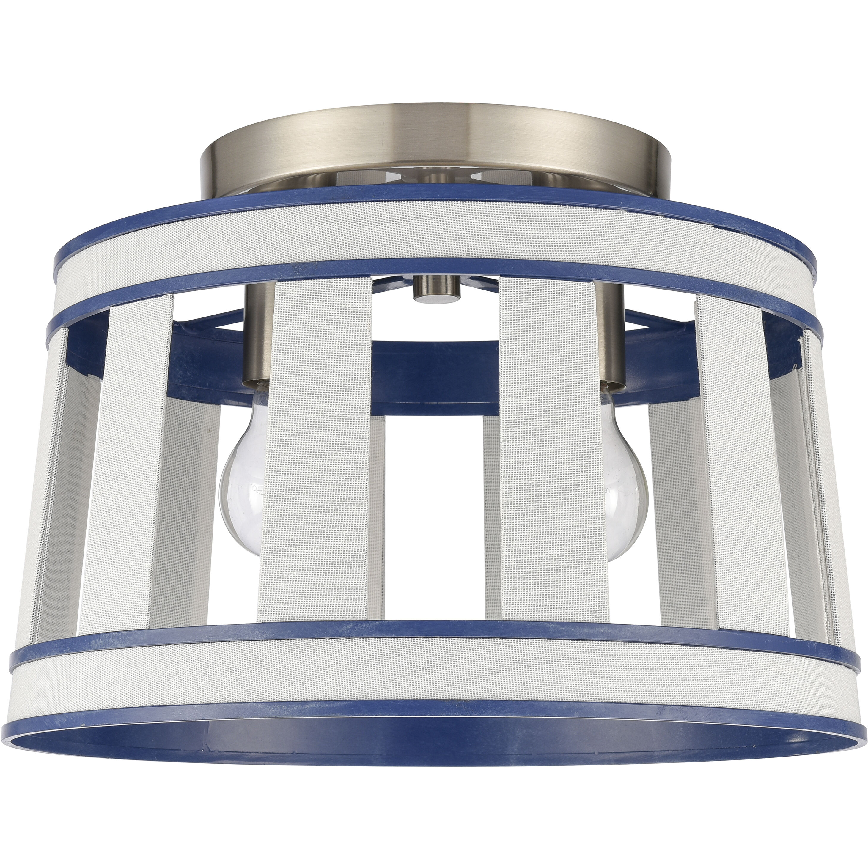 White Burlap 2 Light 14 inch White with Blue and Satin Nickel Semi Flush Mount Ceiling Light