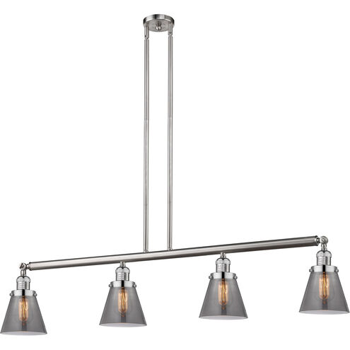 Franklin Restoration Small Cone LED 50.88 inch Brushed Satin Nickel Island Light Ceiling Light in Plated Smoke Glass, Franklin Restoration
