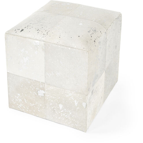 Victorian Hair on Hide with Silver Spots Cube Ottoman in White