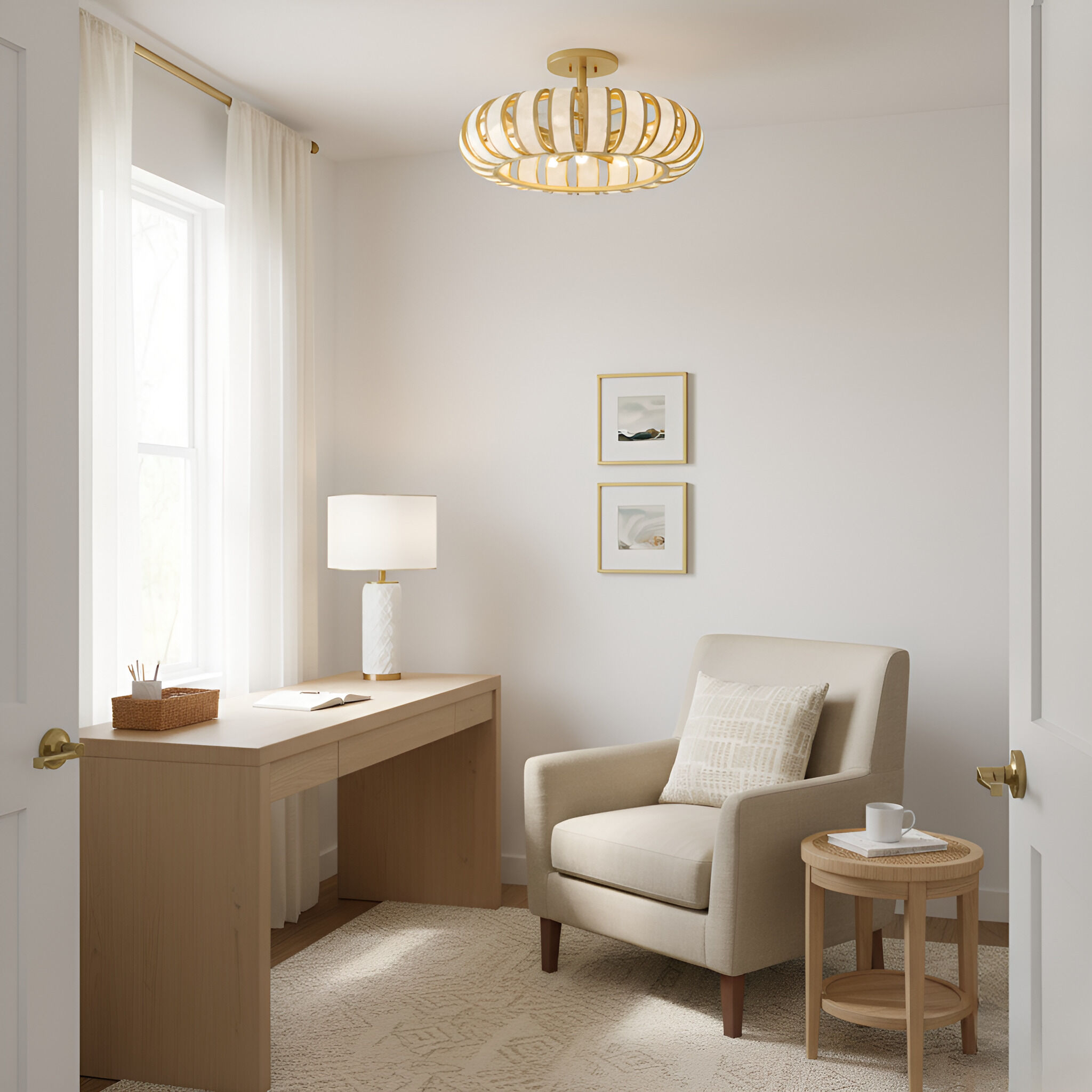 Knight 5 Light 22 inch Soft Gold Semi-Flush Mount Ceiling Light