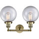 Franklin Restoration Large Beacon 2 Light 19 inch Antique Brass Bath Vanity Light Wall Light in Clear Glass, Franklin Restoration