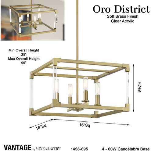 Vantage Oro District 4 Light 16 inch Soft Brass Pendant Ceiling Light