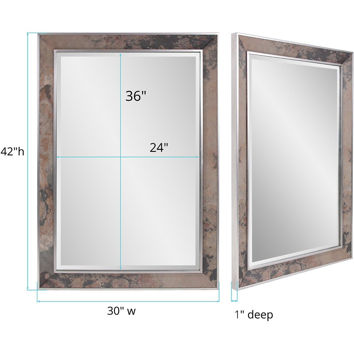 Mason 42 X 30 inch Slate and Silver Wall Mirror