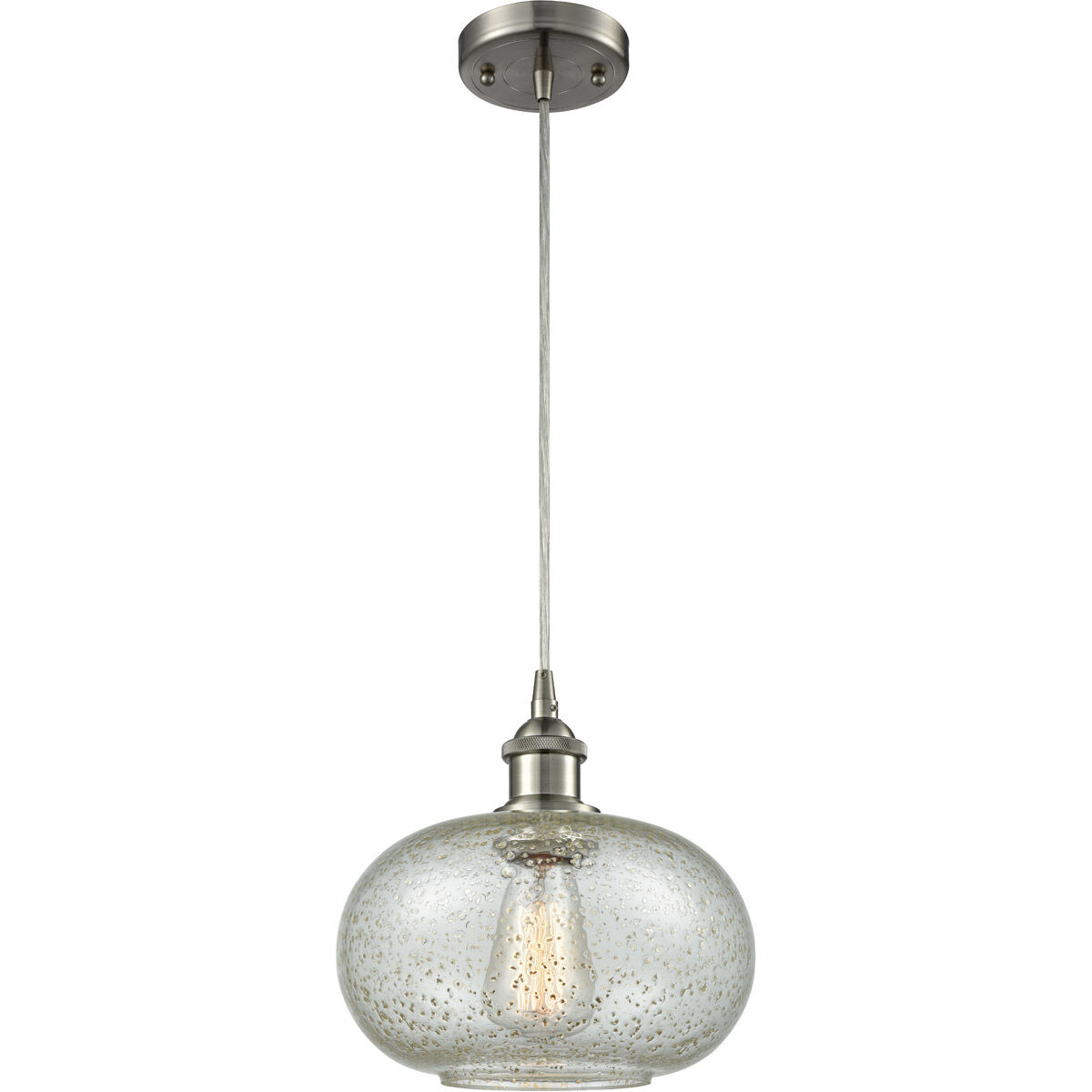 Ballston Gorham LED 9.5 inch Brushed Satin Nickel Mini Pendant Ceiling Light in Mica Glass, Silver, Ballston