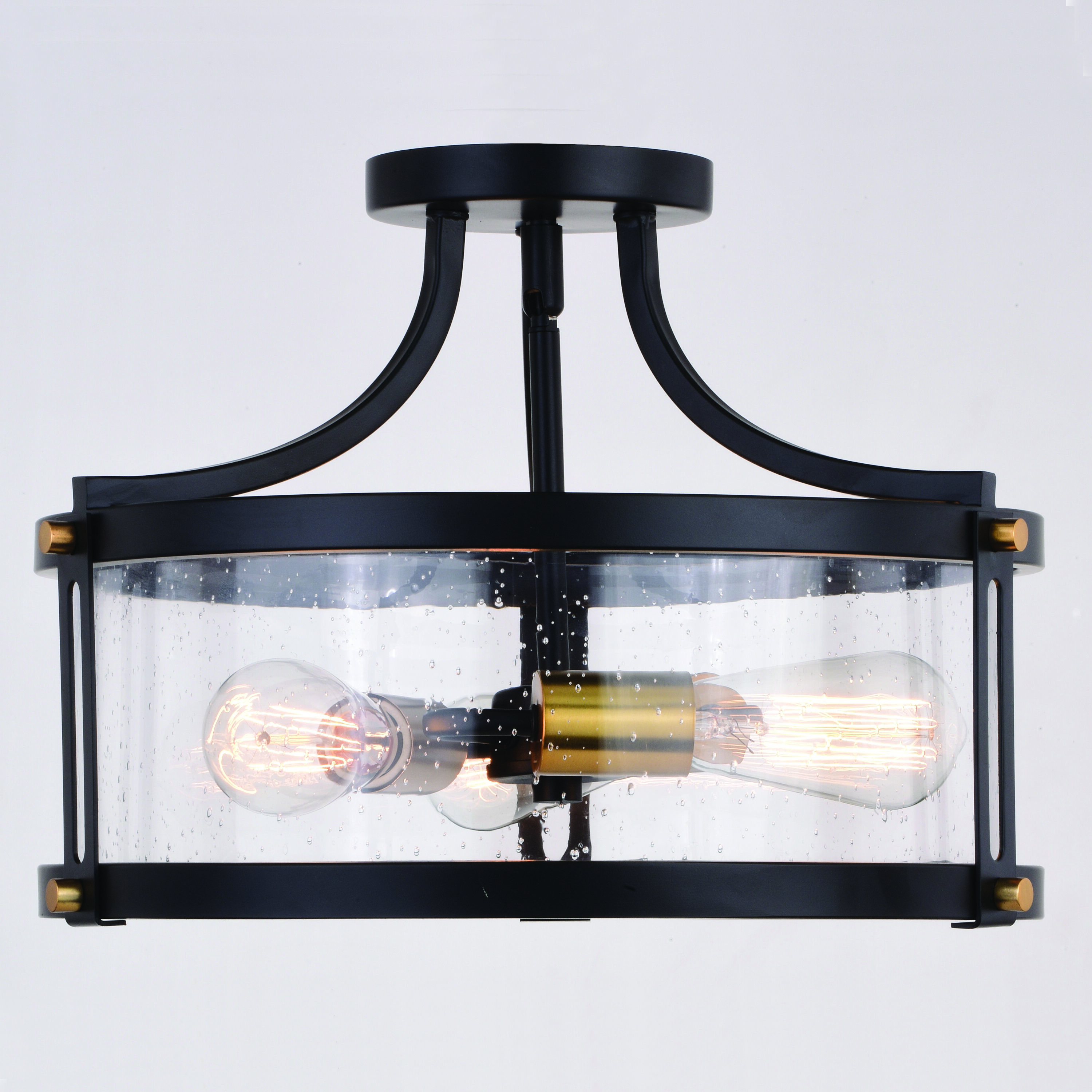 Holbrook LED 15.75 inch Matte Black and Satin Brass Semi-Flush Mount Ceiling Light