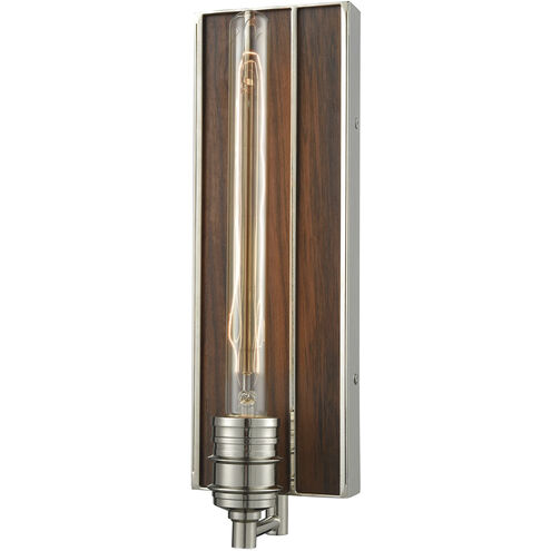 Brookweiler 1 Light 4.5 inch Polished Nickel Sconce Wall Light, Dark Wood Backplate