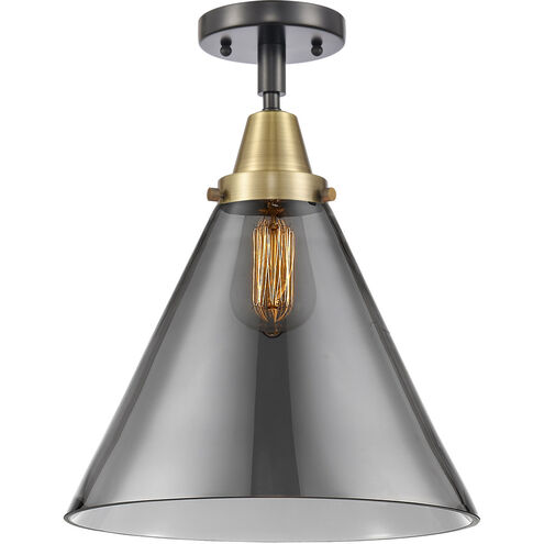 Franklin Restoration X-Large Cone 1 Light 12 inch Black Antique Brass Flush Mount Ceiling Light in Plated Smoke Glass