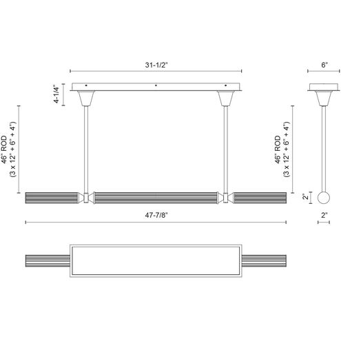 Edwin LED 47.88 inch Urban Bronze and Frosted Ribbed Glass Linear Pendant Ceiling Light